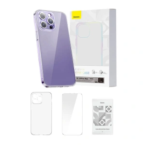 Baseus Apple Tasche Crystal Clear iPhone 14 Pro Max (transparent) + gehärtetes Glas + Reinigungskit