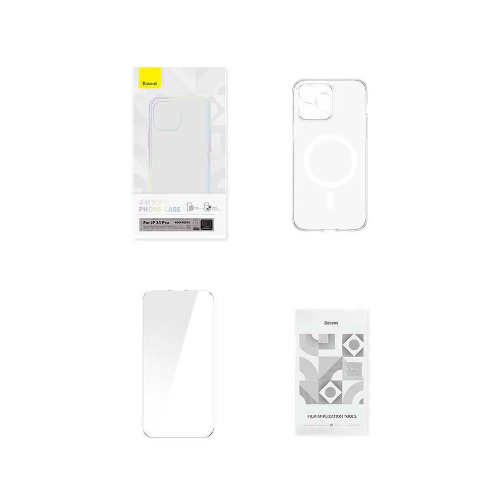 Etui Baseus Magnetic Crystal Clear Apple iPhone 14 Pro (transparentne) + szkło hartowane + zestaw czyszczący