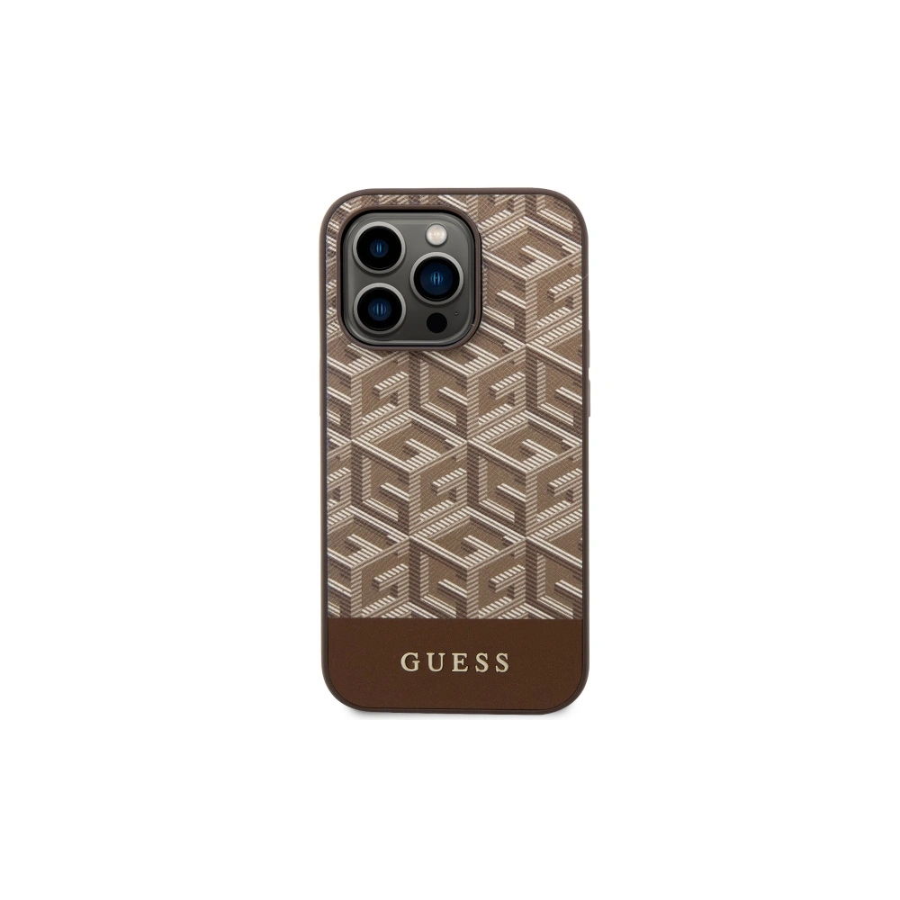 Etui Guess GUHMP14LHGCFSEW Apple iPhone 14 Pro brązowy/brown hard case GCube Stripes MagSafe