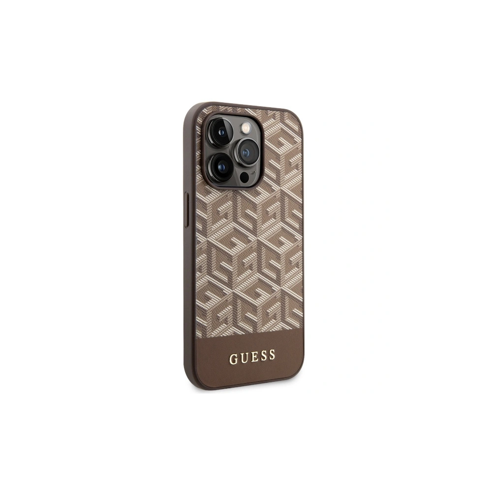 Etui Guess GUHMP14LHGCFSEW Apple iPhone 14 Pro brązowy/brown hard case GCube Stripes MagSafe