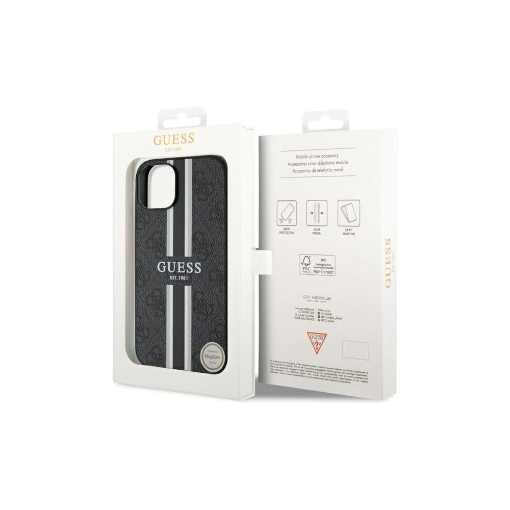 Etui Guess GUHMP14MP4RPSK Apple iPhone 14 Plus / 15 Plus czarny/black hardcase 4G Printed Stripes MagSafe