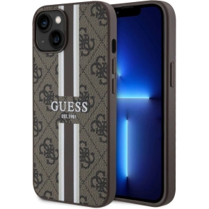 Etui Guess GUHMP14MP4RPSW Apple iPhone 14 Plus / 15 Plus brązowy/brown hardcase 4G Printed Stripes MagSafe