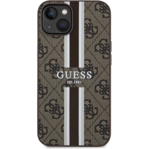 Etui Guess GUHMP14MP4RPSW Apple iPhone 14 Plus / 15 Plus brązowy/brown hardcase 4G Printed Stripes MagSafe