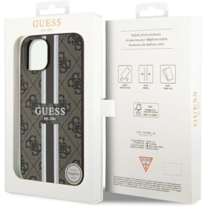 Etui Guess GUHMP14MP4RPSW Apple iPhone 14 Plus / 15 Plus brązowy/brown hardcase 4G Printed Stripes MagSafe