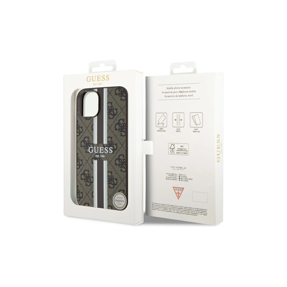 Etui Guess GUHMP14MP4RPSW Apple iPhone 14 Plus / 15 Plus brązowy/brown hardcase 4G Printed Stripes MagSafe