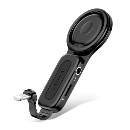 Kup Adapter USAMS AU06 2w1 Lightning - 3,5mm + gyűrű tartó fekete/black (US-SJ275) - USA946 - {ean13} - Sklep Home Screen