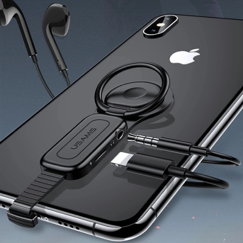 Kup Adaptor USAMS AU06 2w1 Lightning - 3,5mm + suport pentru telefon negru/black (US-SJ275) - USA946 - {ean13} - Sklep Home Screen