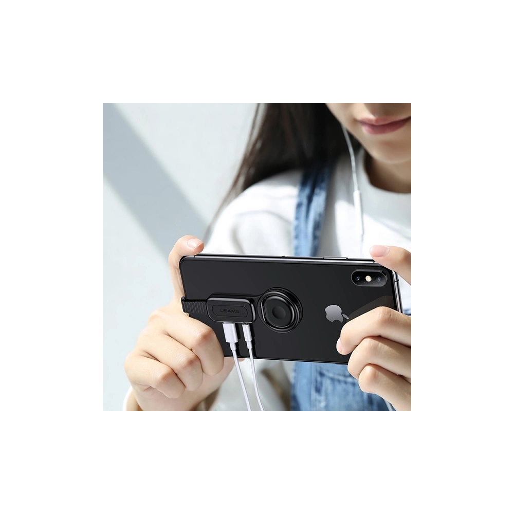 Adapter USAMS AU06 2w1 Lightning - 3,5mm + ring holder czarny/black (US-SJ275)