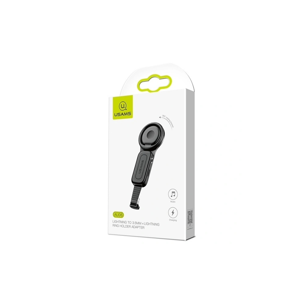 Adapter USAMS AU06 2w1 Lightning - 3,5mm + ring holder czarny/black (US-SJ275)