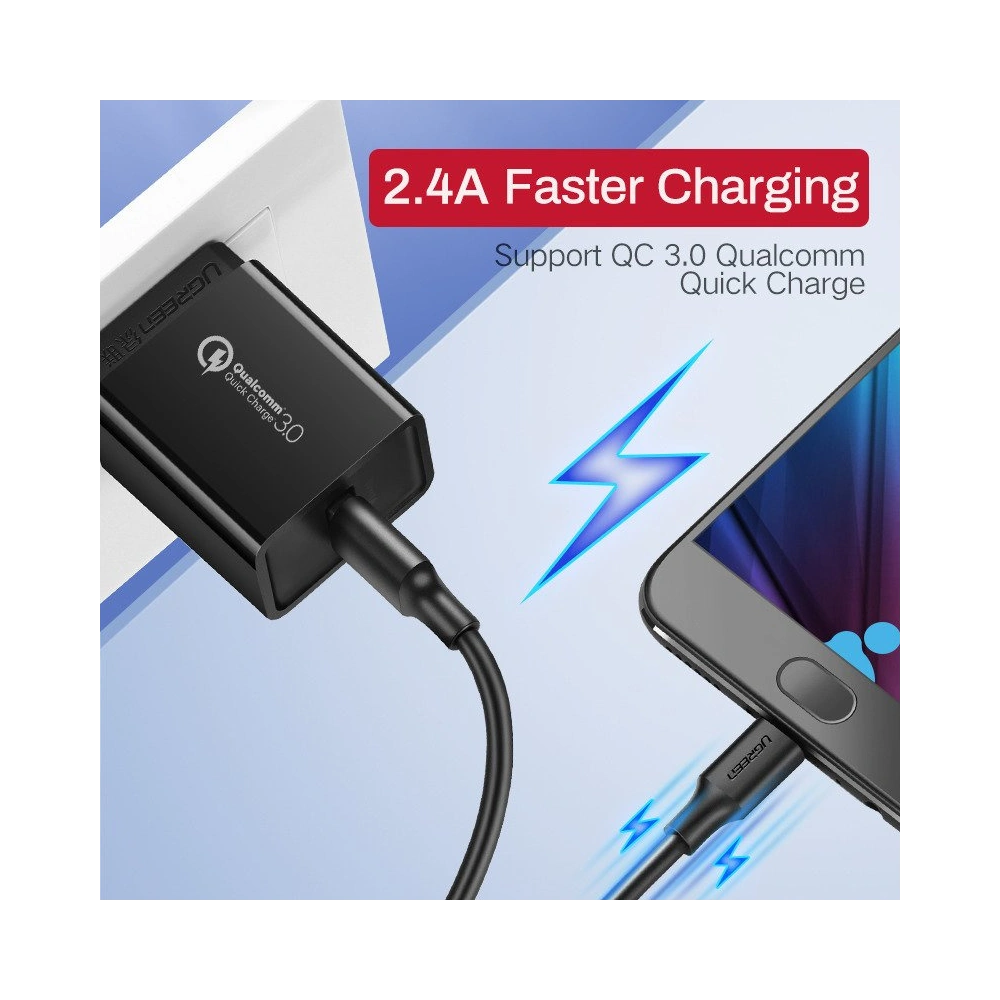 Kabel UGREEN USB-A/microUSB QC 3.0 2.4A 0.25m (czarny)