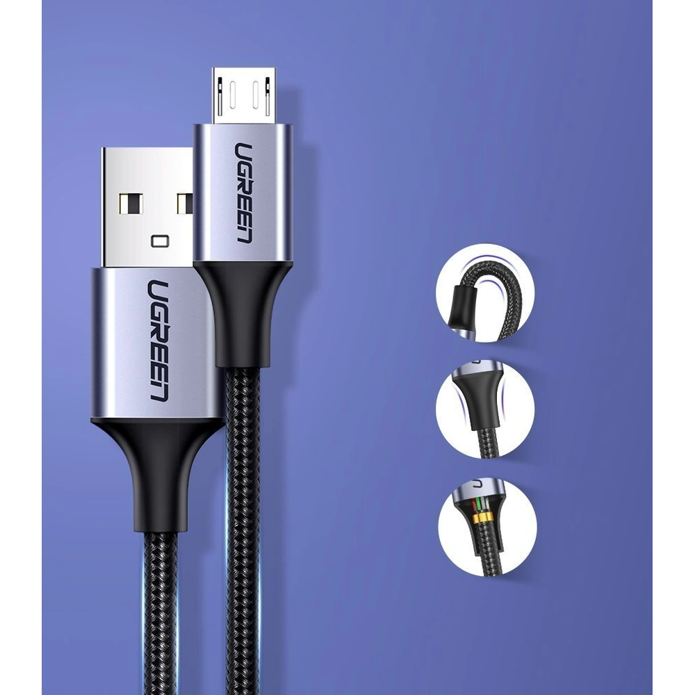 Kabel UGREEN USB-A/microUSB 1m szary