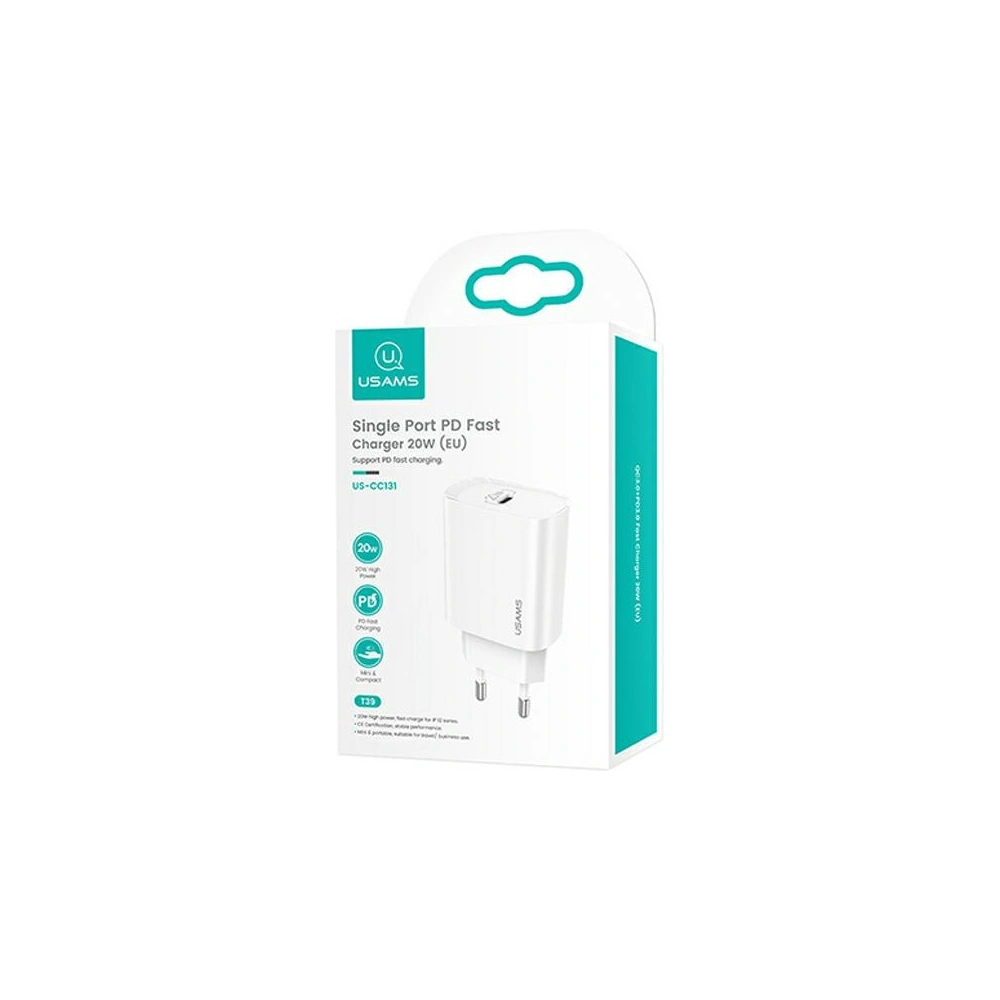 Ładowarka sieciowa USAMS T39 USB-C 20W PD 3.0 Fast Charging biały/white (US-CC131)