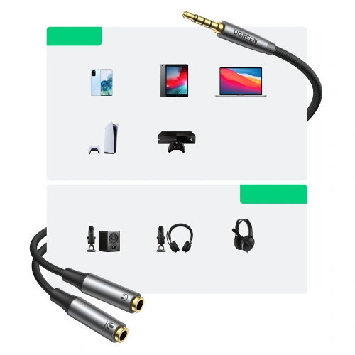 Kup UGREEN AV192 AUX elosztó 1x férfi 3,5mm/2x női 3,5mm 20cm fekete - UGR1572 - {ean13} - Sklep Home Screen