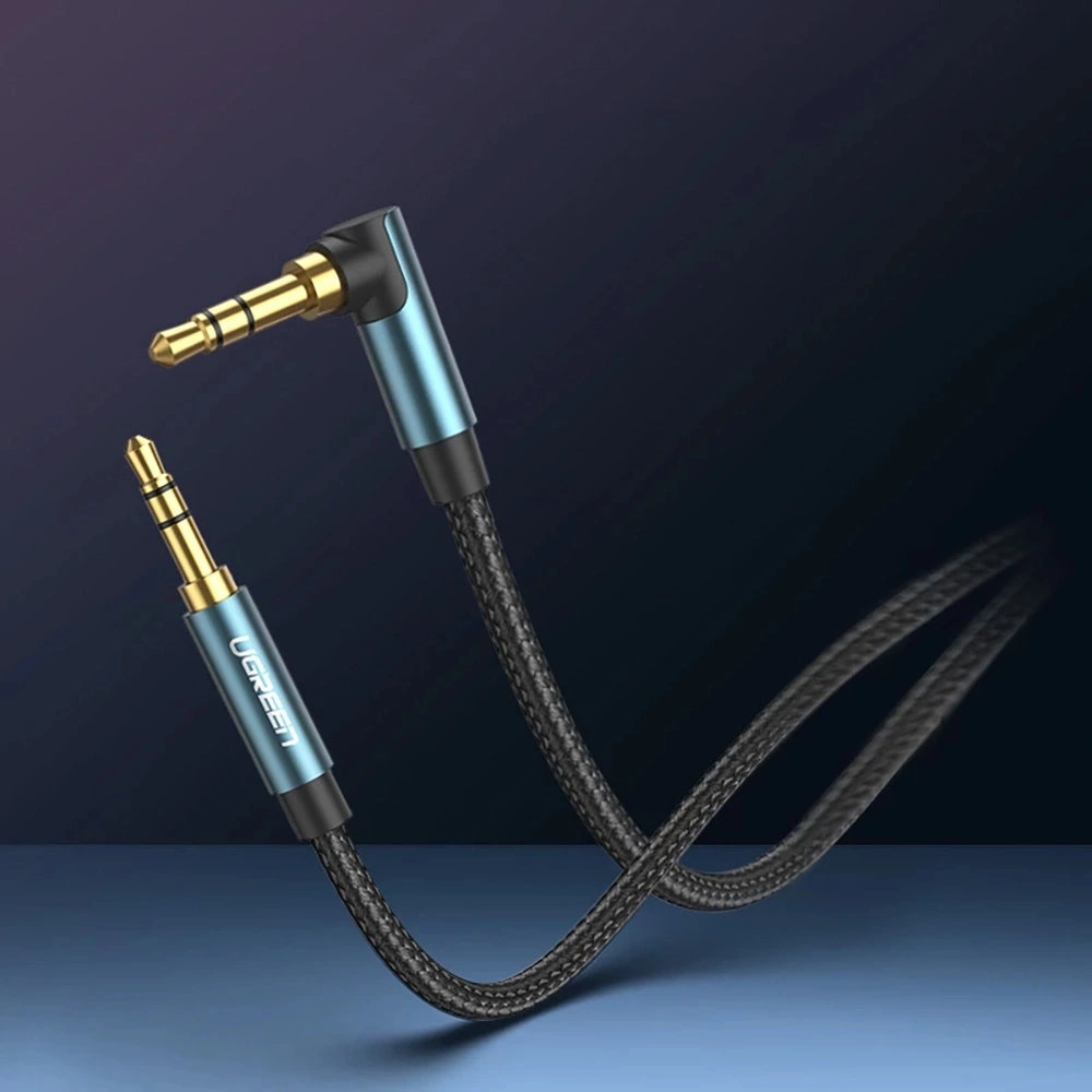 Kabel audio kątowy UGREEN AV112 AUX 2x mini jack 3,5mm 1m niebieski