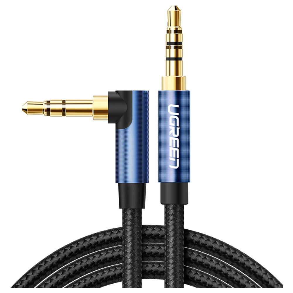 Kabel audio kątowy UGREEN AV112 AUX 2x mini jack 3,5mm 1,5m niebieski