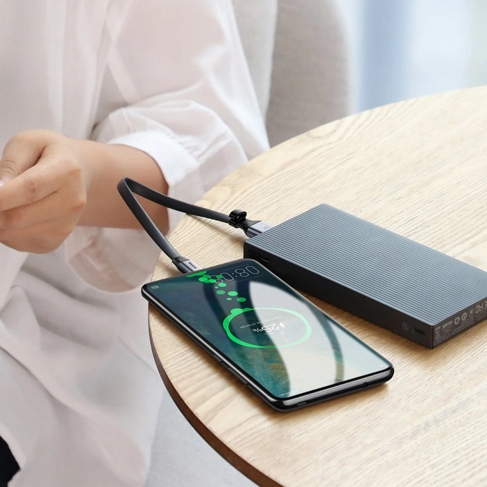 Płaski kabel Baseus Simple USB-A/USB-C SuperCharge 5A 40W Quick Charge 3.0 QC 3.0 23cm szary