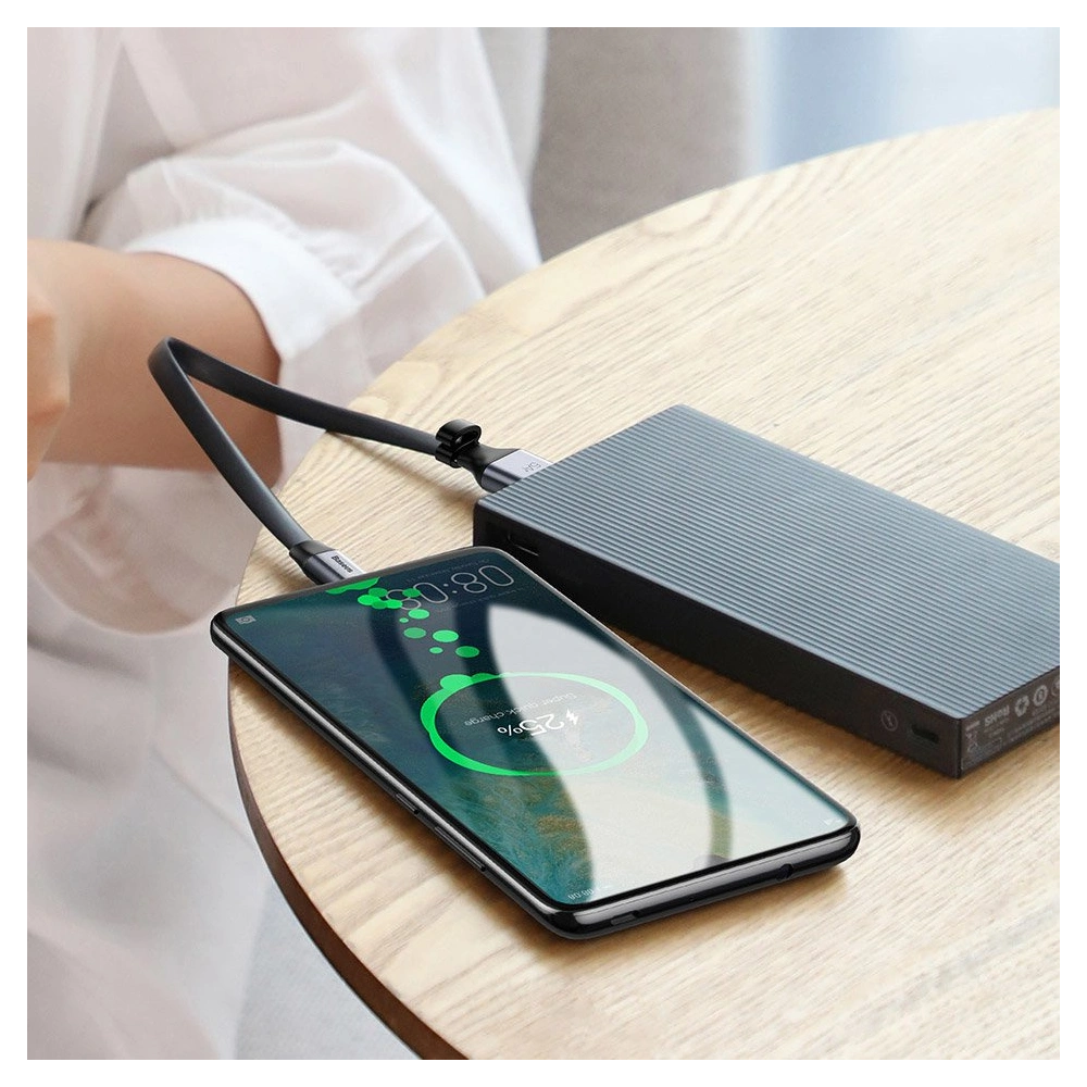 Płaski kabel Baseus Simple USB-A/USB-C SuperCharge 5A 40W Quick Charge 3.0 QC 3.0 23cm szary