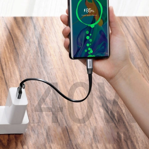 Kup Cablul plat Baseus Simple USB-A/USB-C SuperCharge 5A 40W Quick Charge 3.0 QC 3.0 23cm gri - BSU4119 - {ean13} - Sklep Home Screen