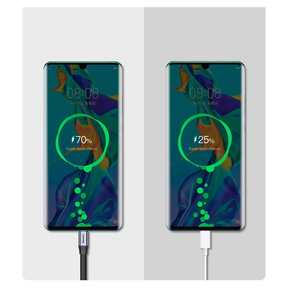 Płaski kabel Baseus Simple USB-A/USB-C SuperCharge 5A 40W Quick Charge 3.0 QC 3.0 23cm szary
