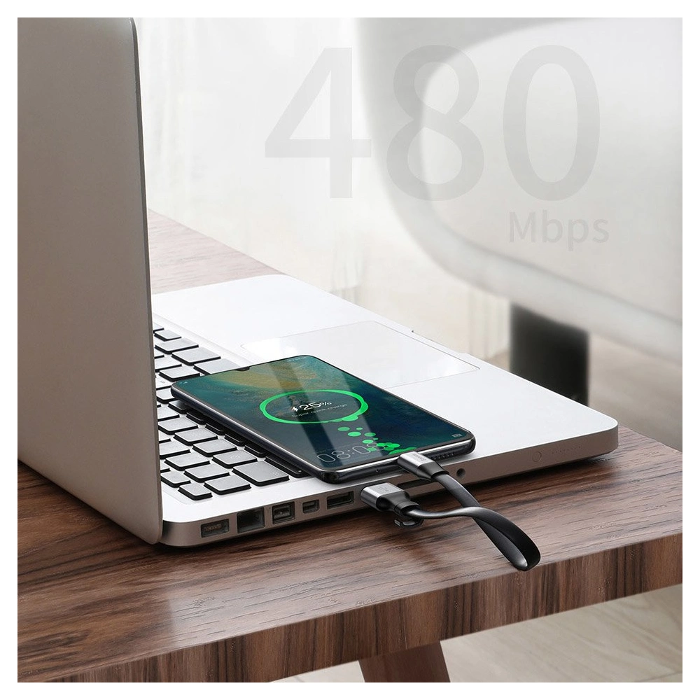 Płaski kabel Baseus Simple USB-A/USB-C SuperCharge 5A 40W Quick Charge 3.0 QC 3.0 23cm szary