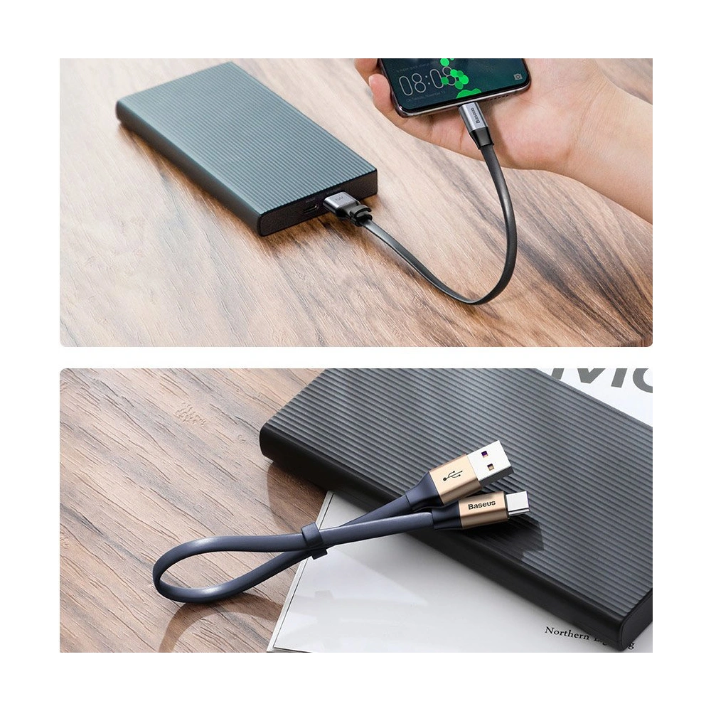 Płaski kabel Baseus Simple USB-A/USB-C SuperCharge 5A 40W Quick Charge 3.0 QC 3.0 23cm szary