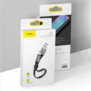 Baseus Flachkabel Simple USB-A/USB-C SuperCharge 5A 40W Quick Charge 3.0 QC 3.0 23cm grau