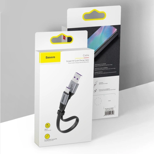 Kup Cablul plat Baseus Simple USB-A/USB-C SuperCharge 5A 40W Quick Charge 3.0 QC 3.0 23cm gri - BSU4119 - {ean13} - Sklep Home Screen