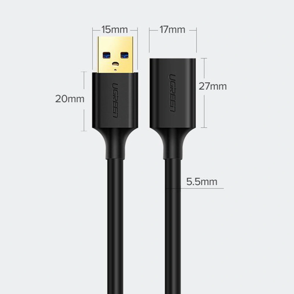 Kabel przedłużacz UGREEN US129 USB-A/USB-A 3.0 5Gb/s 0.5m czarny