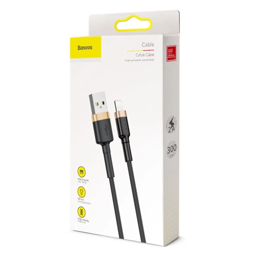 Kup Kabel Baseus Cafule USB-A/Lightning QC 3.0 2A 3M černo-zlatý - BSU4124 - {ean13} - Sklep Home Screen