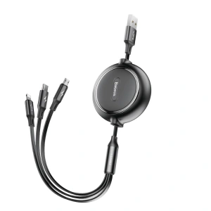 Rozvíjecí kabel Baseus Golden Loop 3w1 USB-A/microUSB - Lightning - USB-C 3.5A 35cm-120cm černý