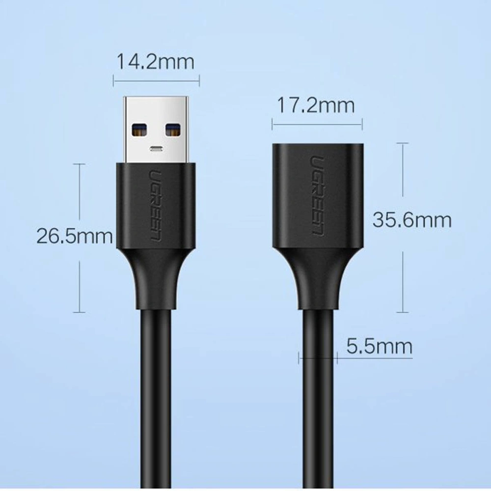 Kabel przedłużacz UGREEN US129 USB-A/USB-A 3.0 5Gb/s 0.5m czarny