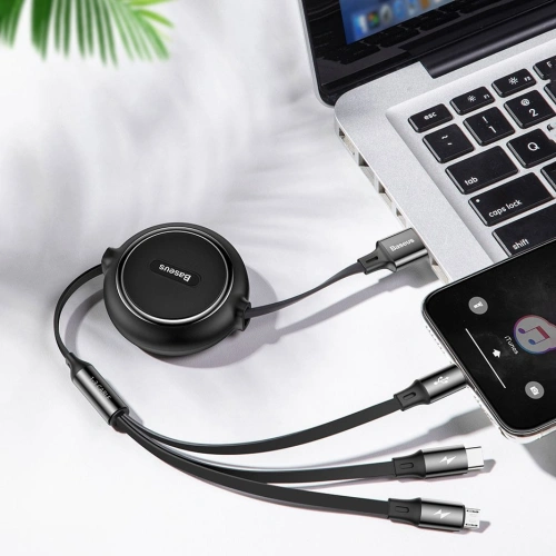 Kup Cablul extensibil Baseus Golden Loop 3w1 USB-A/microUSB - Lightning - USB-C 3.5A 35cm-120cm negru - BSU4125 - {ean13} - Sklep Home Screen