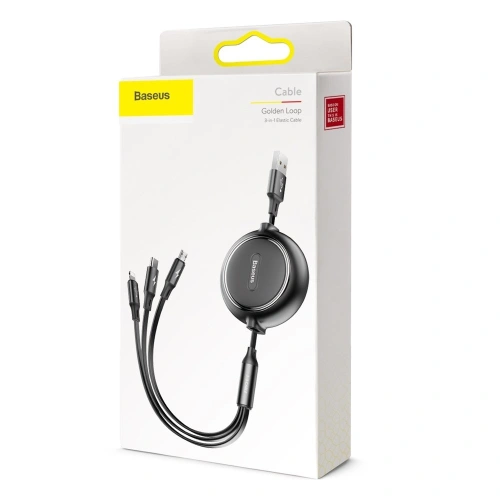Kup Kibővíthető kábel Baseus Golden Loop 3w1 USB-A/microUSB - Lightning - USB-C 3.5A 35cm-120cm fekete - BSU4125 - {ean13} - Sklep Home Screen