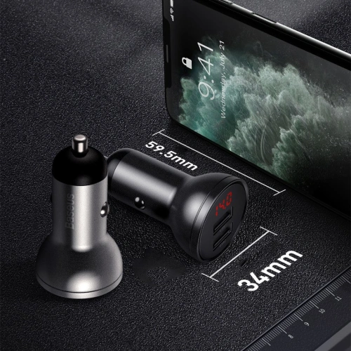 Kup Nabíječka do auta Baseus 2x USB 4,8A 24W LCD stříbrná - BSU4128 - {ean13} - Sklep Home Screen
