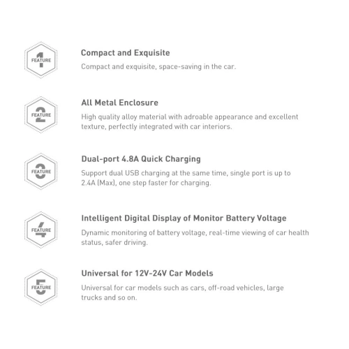 Kup Baseus Autoladegerät 2x USB 4.8A 24W LCD silber - BSU4128 - {ean13} - Sklep Home Screen