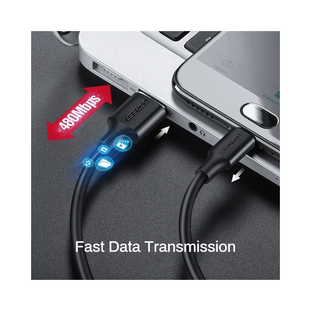 Kabel UGREEN USB-A/microUSB QC 3.0 2.4A 1.5m (biały)