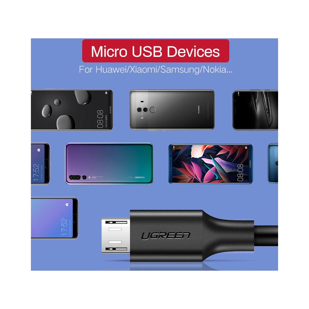 Kabel UGREEN USB-A/microUSB QC 3.0 2.4A 1.5m (biały)