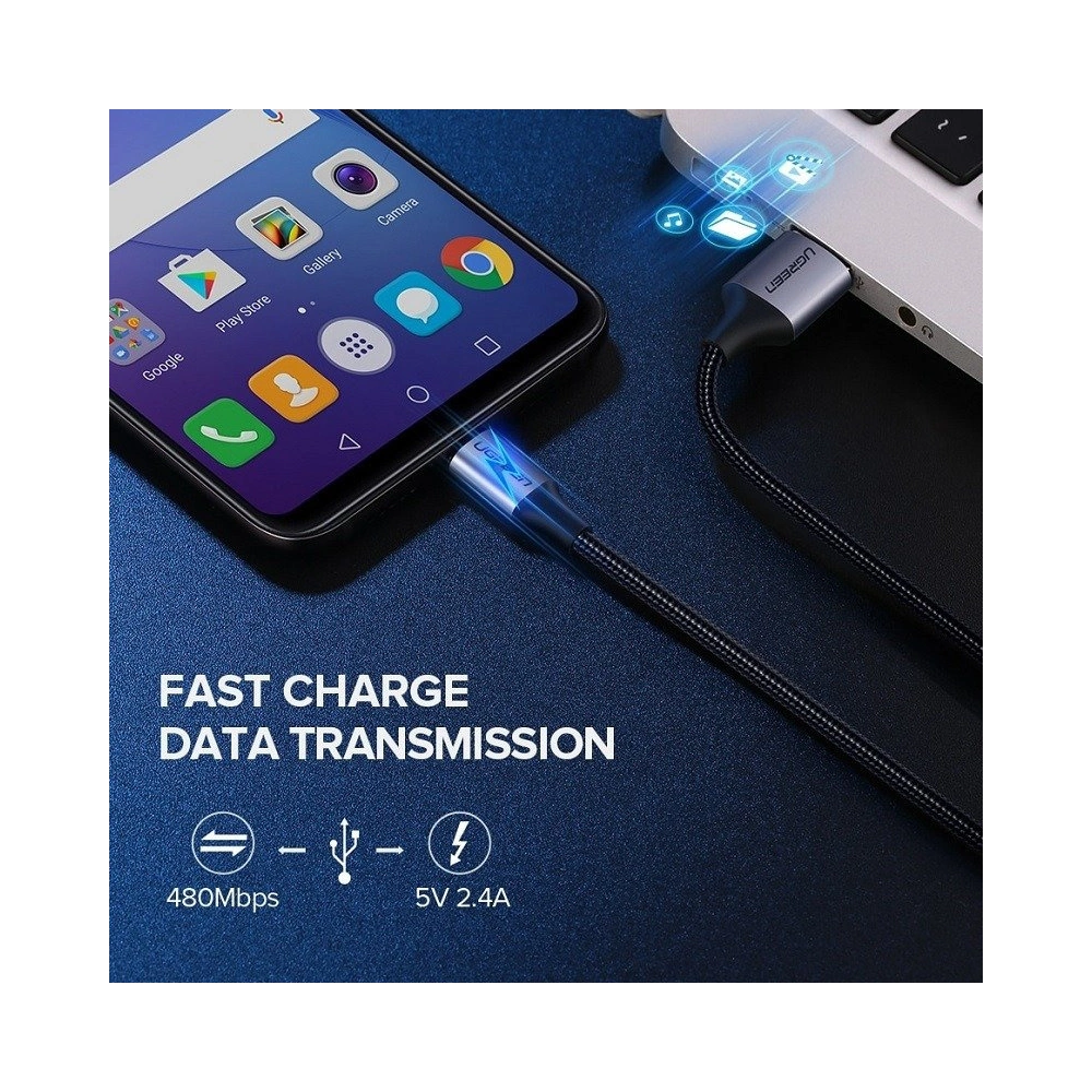 Kabel UGREEN USB-A/microUSB QC 3.0 2.4A 2m (biały)