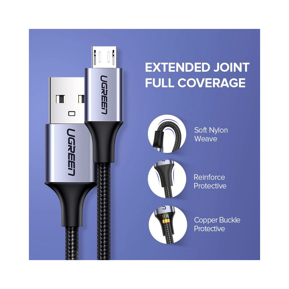 Kabel UGREEN USB-A/microUSB QC 3.0 2.4A 2m (biały)
