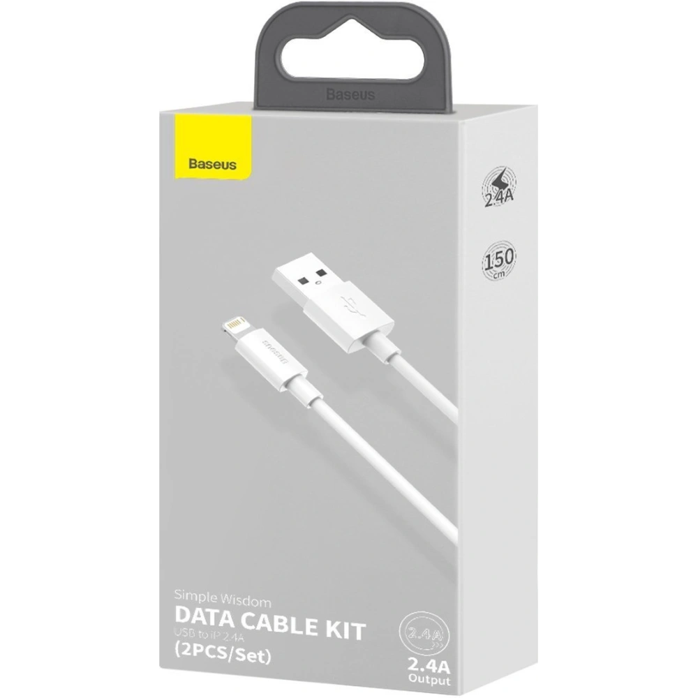 Kabel Baseus Simple Wisdom USB-A/Lightning 2.4A, 1.5m (biały) [2 PACK]