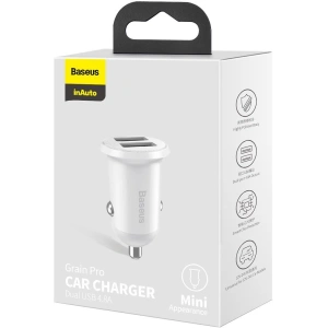 Buy Baseus Grain Pro 2x USB-A Car Charger 4.8A (white) - BSU4145 - {ean13} - Home Screen Store Europe
