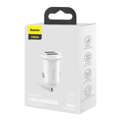 Kup Auto nabíječka Baseus Grain Pro 2x USB-A 4.8A (bílá) - BSU4145 - {ean13} - Sklep Home Screen