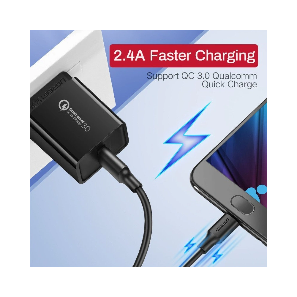 Kabel UGREEN USB-A/microUSB QC 3.0 2.4A 50cm (biały)