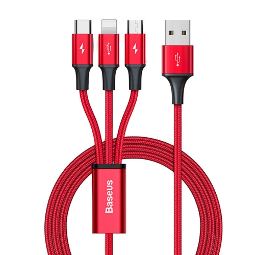 Buy Baseus Rapid Series 3in1 USB-A/USB-C - Lightning - microUSB Cable 1.2m (red) - BSU4158 - {ean13} - Home Screen Store Europe