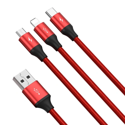 Buy Baseus Rapid Series 3in1 USB-A/USB-C - Lightning - microUSB Cable 1.2m (red) - BSU4158 - {ean13} - Home Screen Store Europe
