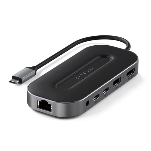 Kup Satechi Adapter Multiport Adapter USB-C (2x UBS-C, USB-A, 8K HDMI, 2.5G Ethernet, Klinkenanschluss) (spacegrau) - STH43 - {ean13} - Sklep Home Screen