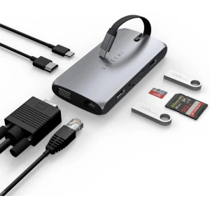 Kup Satechi Adapter Multiport Adapter USB-C (USB-C, 2x USB-A, HDMI, VGA, Ethernet, Kartenleser) (silber) - STH44 - {ean13} - Sklep Home Screen