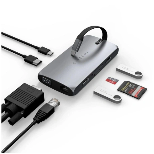 Kup Satechi Adapter Multiport Adapter USB-C (USB-C, 2x USB-A, HDMI, VGA, Ethernet, Kartenleser) (silber) - STH44 - {ean13} - Sklep Home Screen
