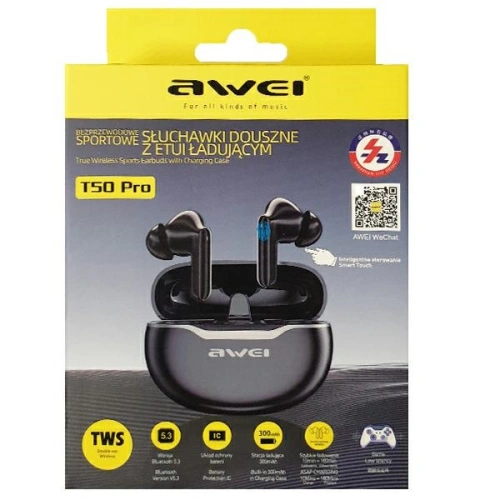 Kup Sluchátka TWS AWEI T50 Bluetooth 5.3 ENC + dokovací stanice černá/black - AWEI145 - {ean13} - Sklep Home Screen