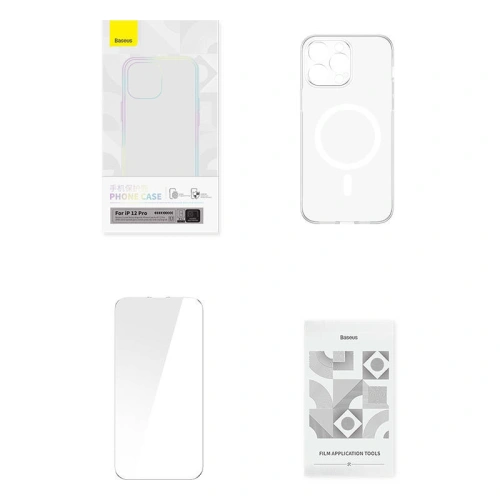 Kup Etui Baseus Magnetic Crystal Clear Apple iPhone 12 Pro (transparent) + sticlă securizată + set de curățare - BSU4174 - {ean13} - Sklep Home Screen